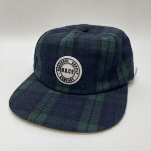 Herschel Supply Co Scout Cap Green Blue Plaid Flannel Adjustable Logo Patch NWT